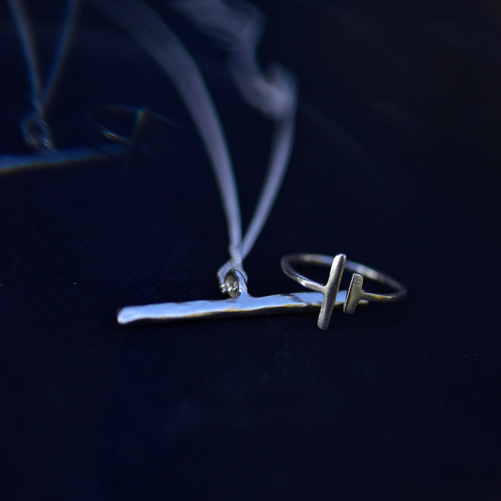 Sulava necklace and Viiva ring in recycled sterling silver
