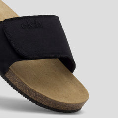 Slide Sandal In Organic Black Canvas & Cork - Sizes 36-42